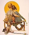 Norman Rockwell Wall Art - Boy and Girl gazing at the Moon